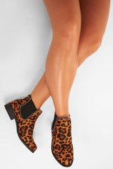 Leopard Print Stud Trim Chelsea Boots - Iness