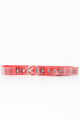 Red Black Check Patent Circle Belt - Fara