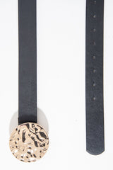 Black Faux Leather Gold Hammered Disc Belt - Melyssa