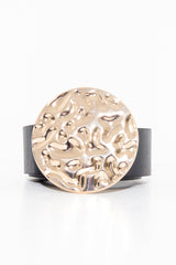 Black Faux Leather Gold Hammered Disc Belt - Melyssa