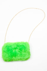 Neon Green Faux Fur Gold Chain Bag - Isaiah