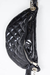 Black Patent Quilted Zip Front Bum Bag - Eldora