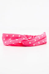 Neon Pink Polka Dot Twist Headband - Kentlee