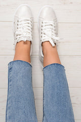 White Studded Lace Up Trainers - Ada