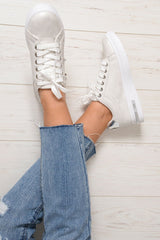 White Studded Lace Up Trainers - Ada