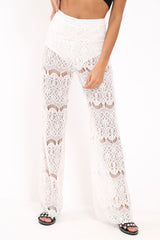 White Lace High Waist Wide Leg Trousers - Adaline