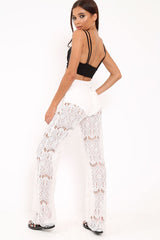 White Lace High Waist Wide Leg Trousers - Adaline
