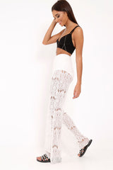 White Lace High Waist Wide Leg Trousers - Adaline