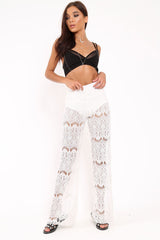 White Lace High Waist Wide Leg Trousers - Adaline
