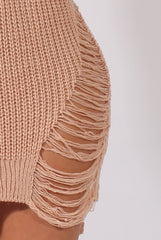 Pink High Neck Cut Out Distressed Jumper Dress - Adalyn