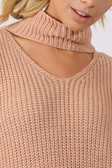 Pink High Neck Cut Out Distressed Jumper Dress - Adalyn