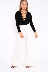 Black Embroidered Print Bodysuit - Addilee