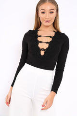 Black Embroidered Print Bodysuit - Addilee