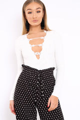 White Embroidered Print Bodysuit - Addilee