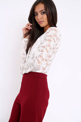 White Plunge Keyhole Back Lace Bodysuit - Adelaide