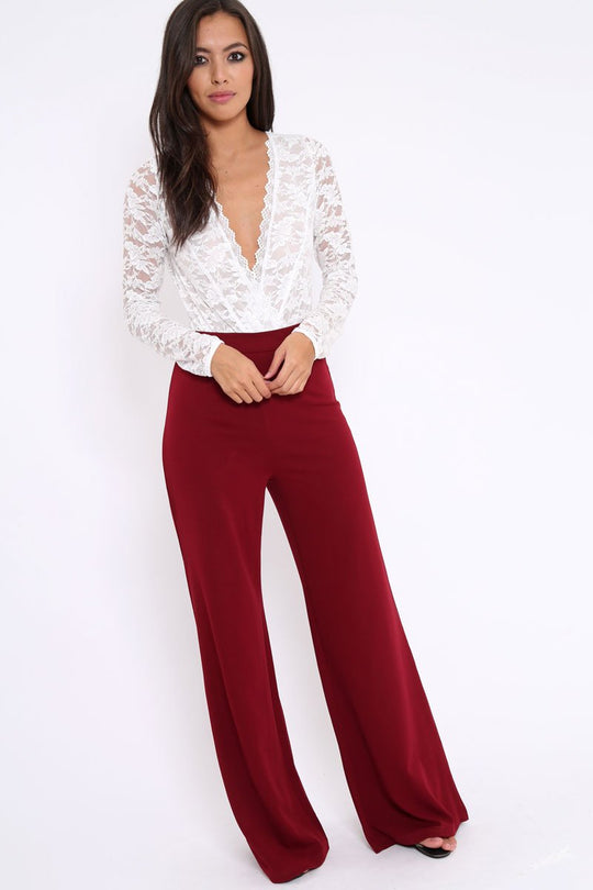 White Plunge Keyhole Back Lace Bodysuit - Adelaide