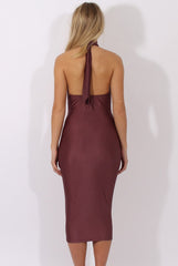 Purple Silky Cut Out Cowl Neck Long Midi Dress - Adela