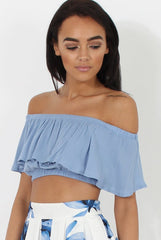 Blue Bardot Crop Top - Adelaide