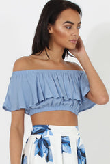 Blue Bardot Crop Top - Adelaide