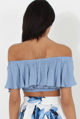 Blue Bardot Crop Top - Adelaide
