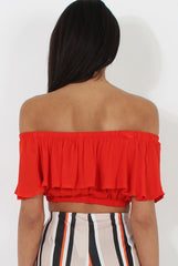 Red Bardot Crop Top - Adelaide
