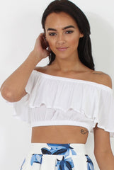 White Bardot Crop Top - Adelaide