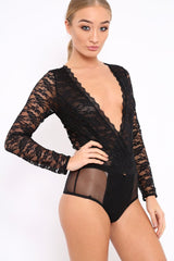 Black Plunge Keyhole Back Lace Bodysuit - Adelaide