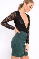 Black Plunge Keyhole Back Lace Bodysuit - Adelaide