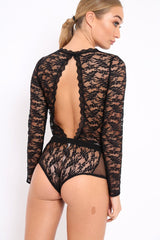 Black Plunge Keyhole Back Lace Bodysuit - Adelaide