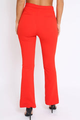 Red Tailored High Waist Flare Trousers - Adela