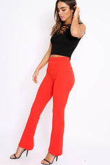 Red Tailored High Waist Flare Trousers - Adela
