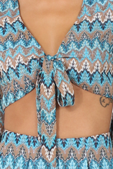 Blue Zig Zag Crochet Tie Front Co-ord - Adele