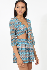 Blue Zig Zag Crochet Tie Front Co-ord - Adele