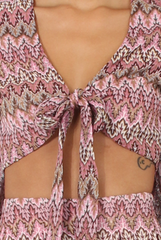 Pink Zig Zag Crochet Tie Front Co-ord - Adele