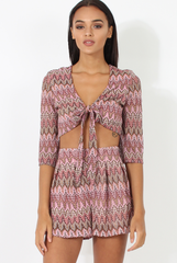 Pink Zig Zag Crochet Tie Front Co-ord - Adele