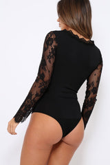 Black Plunge Lace Bodysuit - Adele