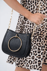 Black Hoop Handle Cross Body Bag - Adelene