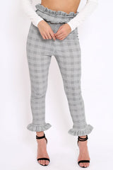 Hound-Tooth Frill Hem Trousers - Adella