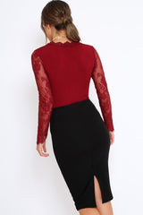 Wine Plunge Lace Bodysuit - Adele