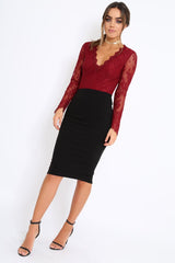 Wine Plunge Lace Bodysuit - Adele