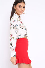 White Floral Print Tie Front Crop Top - Aden