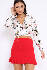 White Floral Print Tie Front Crop Top - Aden