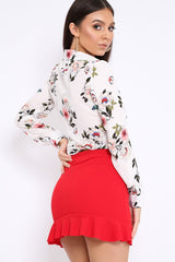 White Floral Print Tie Front Crop Top - Aden