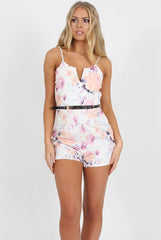 White Floral V Front Playsuit - Adia