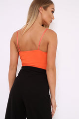 Orange Slinky Bodysuit with Floral Embroidery - Adila