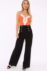 Orange Slinky Bodysuit with Floral Embroidery - Adila