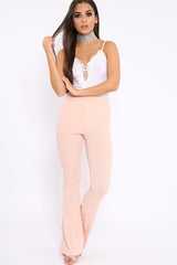 White Slinky Bodysuit with Floral Embroidery - Adila