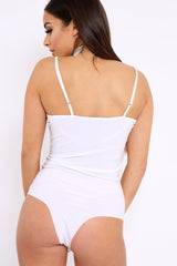 White Slinky Bodysuit with Floral Embroidery - Adila