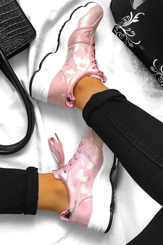 Pink Camo Lace Up Trainers - Adisa
