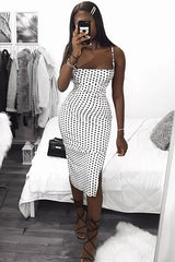 White Polka Cowl Neck Lace Back Midi Dress - Gracia